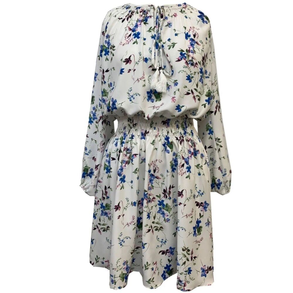 Taylor Women’s Ivory Floral Smocked Long Sleeve Spring Date Night Dress 10 NWOT